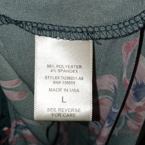 Beacon Drk Green Floral Faux Wrap Hi Low Longsleeve Top size Large - Picture 7 of 10